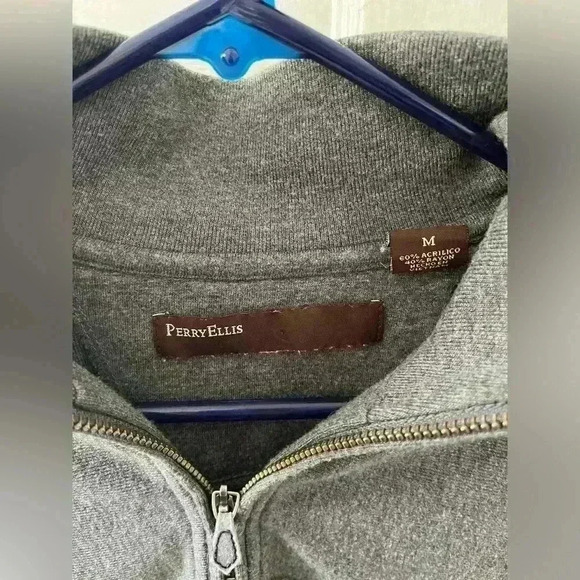 Perry Ellis gray men's quarter zip sweater lightweight - Picture 3 of 4